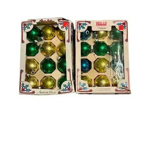 Vintage Holly Glass Christmas Ornaments Set of 24 Multicolor Holiday Decor
